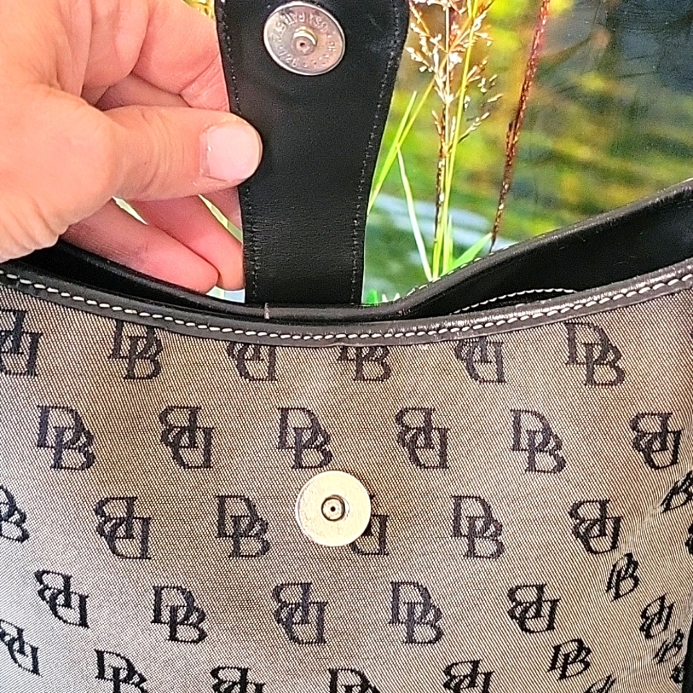 Dooney & Bourke Black and Gray Shoulder Bag with Monogram 10.25" Long X 10" High - Picture 12 of 15